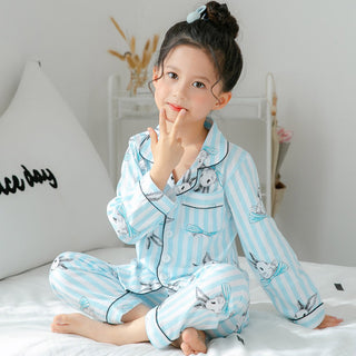 Buy blue-bunny Children&#39;s Clothing Girls Cute Printing Long-sleeved Home Wear, Big Children&#39;s Thin Cotton Pajamas Set