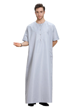 Buy grey Men&#39;s Muslim Arab Short-sleeved Solid Color Robe