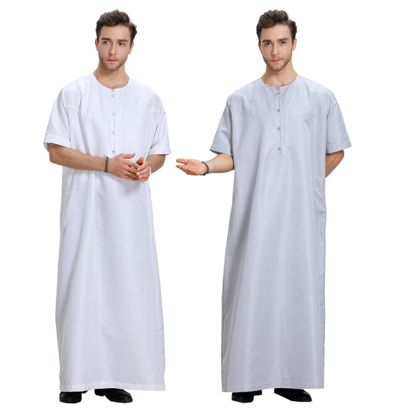 Men's Muslim Arab Short-sleeved Solid Color Robe