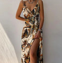 Women V-neck Summer Fashion Slim Suspender Long Dress