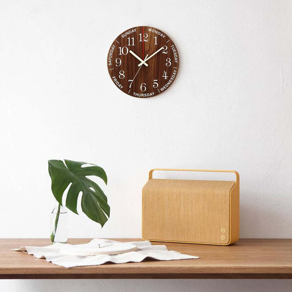 Luminous Wood Grain Wall  Simple Living Room Clock