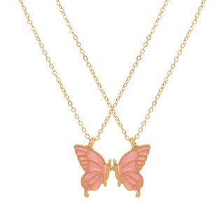 Buy pink 2pcs Oil Drip Butterfly Necklace Ins Creative Clavicle Chain Pendant Necklace For Women Valentine&#39;s Day Birthday Gift