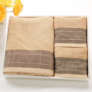 Buy brown-siege Cotton Three-piece Towel Veneer Cloth Thickened Hotel Bath Towel Embroidery