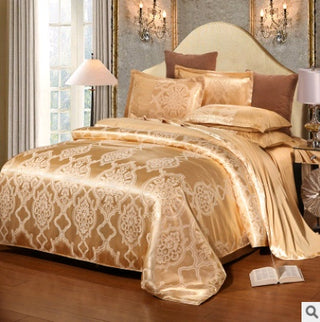 Buy golden Luxury European Bedding Satin Jacquard Modal Cotton Tencel Set