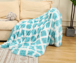 Buy blue-grid Warm Fluffy Shaggy Throw Blanket Bedspread Faux Fur Sofa Nap Blanket Bed Cover