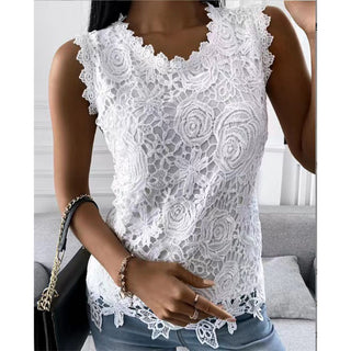 Buy white Flowers Lace Vest Women Summer Tops