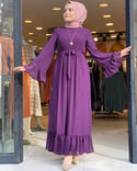 Ankle-length flared sleeve chiffon dress robe