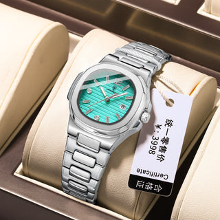 Buy silver-case-mint-blue-face Women&#39;s Ultra-thin Luminous Quartz Watch