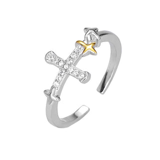 Simple Sterling Silver Diamond Cross Ring Women