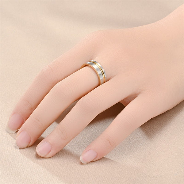 Fashionable All-match Titanium Steel Frosted Two-tone Ring