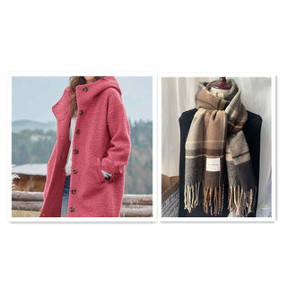 Buy pink-set Women&#39;s Temperament Thickened Tweed Medium-length Trench Coat