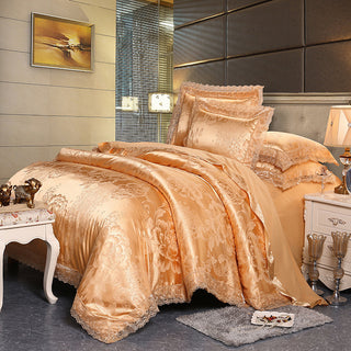 Buy camel Four-Piece Cotton Bedding With European Style Jacquard Satin