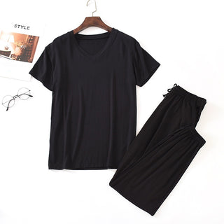 Buy black Men&#39;s Ice Silk Modal Short Sleeved Pants Set