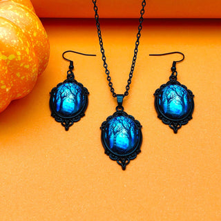 Buy style1 3pcs Vintage Halloween Tree Of Life And Witch Necklace Set With Earrings Alloy Pendant Jewelry