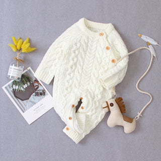 Buy white Knitted solid color baby jumpsuit