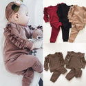 Newborn 2 Pcs Baby Boys Girls Ruffles Jumper Solid Long Sleeve Sweatshirt