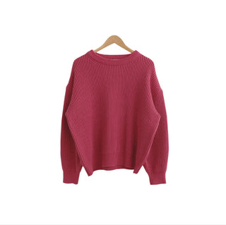 Buy rose-pink Solid Color Lazy And Loose Thick Needle Pullover