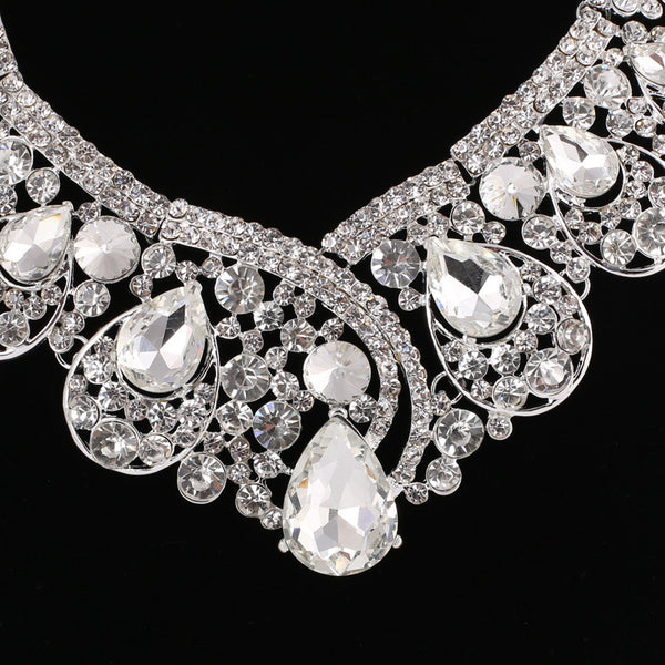 Europe And The United States Korean Super Alloy Rhinestone Wedding Dress Jewelry, Fashion WY Crystal, Europe And America Necklace Earrings Two Sets