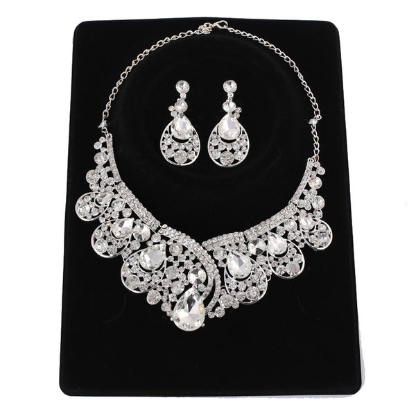 Europe And The United States Korean Super Alloy Rhinestone Wedding Dress Jewelry, Fashion WY Crystal, Europe And America Necklace Earrings Two Sets