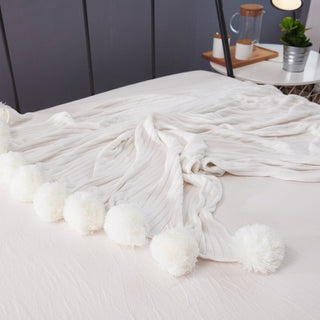 Buy white Ball carpet cotton knit blanket