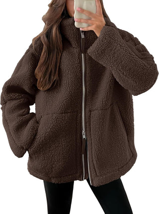 Buy dark-brown Women's Winter Lapel Zip-up Coat With Pockets