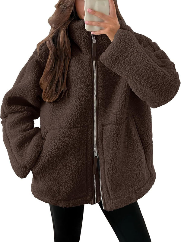 Women's Winter Lapel Zip-up Coat With Pockets