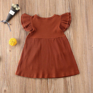 Buy brown Girls&#39; Hanging Cotton Flying Sleeve Dress