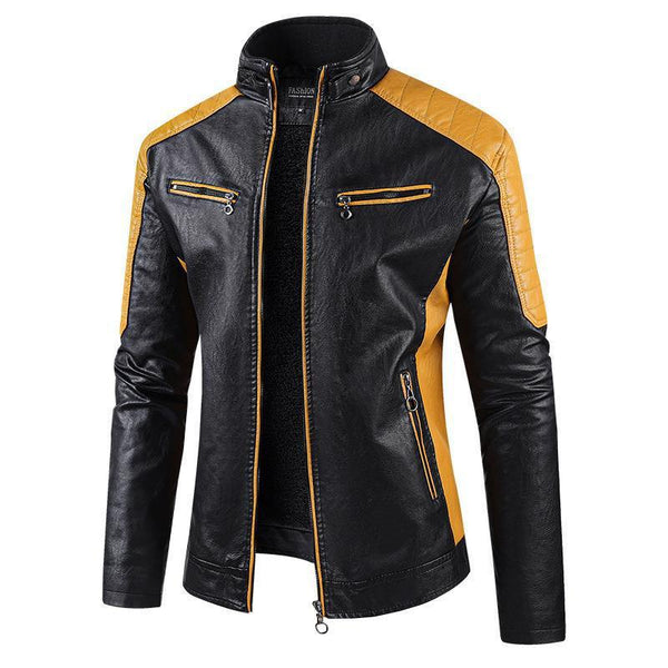 Winter Leisure Leather Men's Coat Fleece-lined