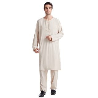 Buy beige Men&#39;s Polyester Embroidered Robe Suit