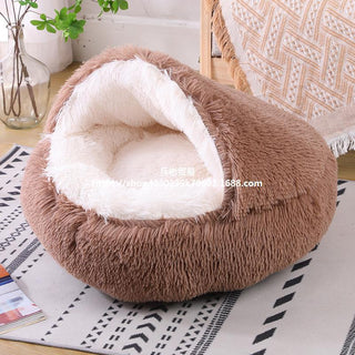 Buy light-brown Deep Sleep Half-pack Semi-enclosed Dual-use Plush Round Pet Bed