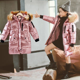 Buy pink Children&#39;s bronzing shiny large fur collar cotton coat