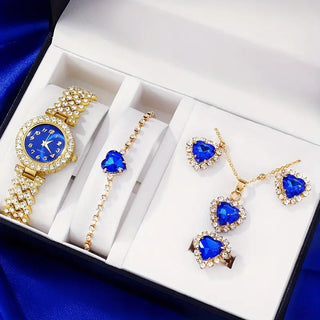 Buy gold-watch-suit1 Fashion Watch Gift Suit Quartz Watch Necklace Bracelet Ring Stud Earrings