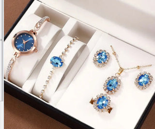 Buy sky-blue-watch-suit Fashion Watch Gift Suit Quartz Watch Necklace Bracelet Ring Stud Earrings