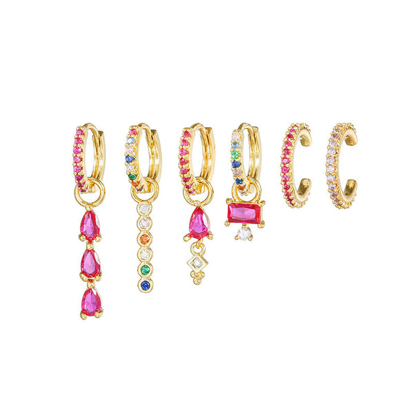 Colorful Zircon Geometric Copper Plating 18K Gold