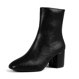 Buy black Chunky Heel Pointed Toe Boots With Side Zipper Fashion Mid-calf Boot For Women Shoes