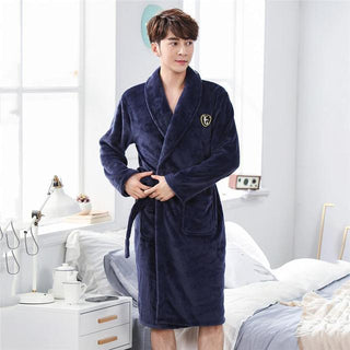 Buy men7 Winter Flannel Lovers Robe Gown Elegant Solid Casual Sleepwe