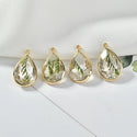 Christmas Small Tree Real Leaves Water Drop Copper Edging Earrings