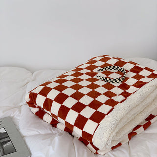 Buy red Nordic Style Checkerboard Autumn And Winter Thickened Milk Fleece Blanket