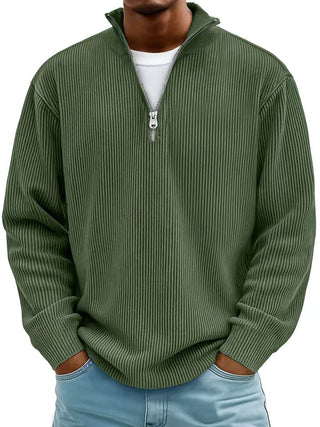 Buy army-green Men's Solid Color Zipper Stand Collar Sweatshirt