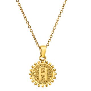 Buy h Cross-border European And American Stainless Steel Electroplated 18K Gold Double-sided Love English Letter Pendant Necklace Round Titanium Steel Design