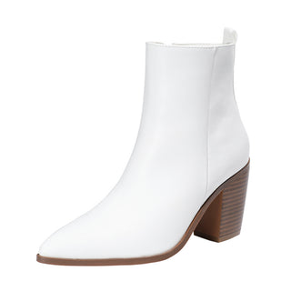 Buy white High Heel Side Zipper Head Chunky Heel Martin Boots Women