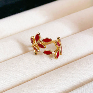 Buy red New Oil Dripping Leaves Open Ring Retro