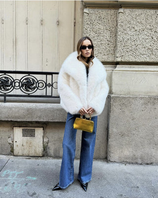 Buy white Women&#39;s Warm Big Collar Faux Fur Coat