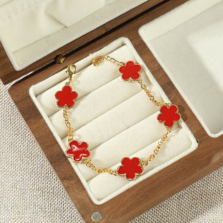 Buy red Copper Plating Drip Glazed Four-leaf Clover Pork Belly Jewelry Simple All-match Bracelet