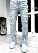 Men Trousers Individual Patched Tight Fit Stacked Jeans