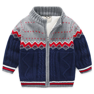 Buy navy-blue Children&#39;s Plush Sweater Thick Knit Cardigan