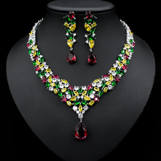 Buy color Bridal Zircon Necklace Two-piece Earrings Set