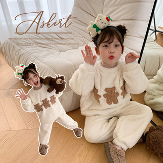 Buy white White Winter Girls Flannel Pajamas Suit