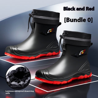 Buy black-and-red-waterproof-mouth Non-slip Wear-resistant Outdoor Trendy Rain Shoes