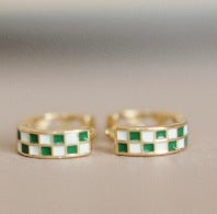 Buy golden-white-green-plaid Women&#39;s 14K Gold Chessboard Plaid Ear Clip